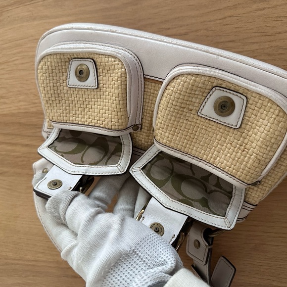 Coach beige straw leather handbag/shoulder bag - Picture 9 of 13